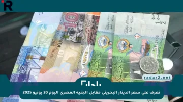 تعرف على سعر الدينار البحريني مقابل الجنيه المصري اليوم 20 يونيو 2025